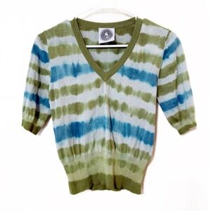 Happy Sheep Tie Dye Cotton Green Blue Short Sleeve Sweater size small